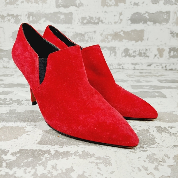 The Collection Red Suede Pointed Toe Slip On Heels O 398 - Picture 4 of 13